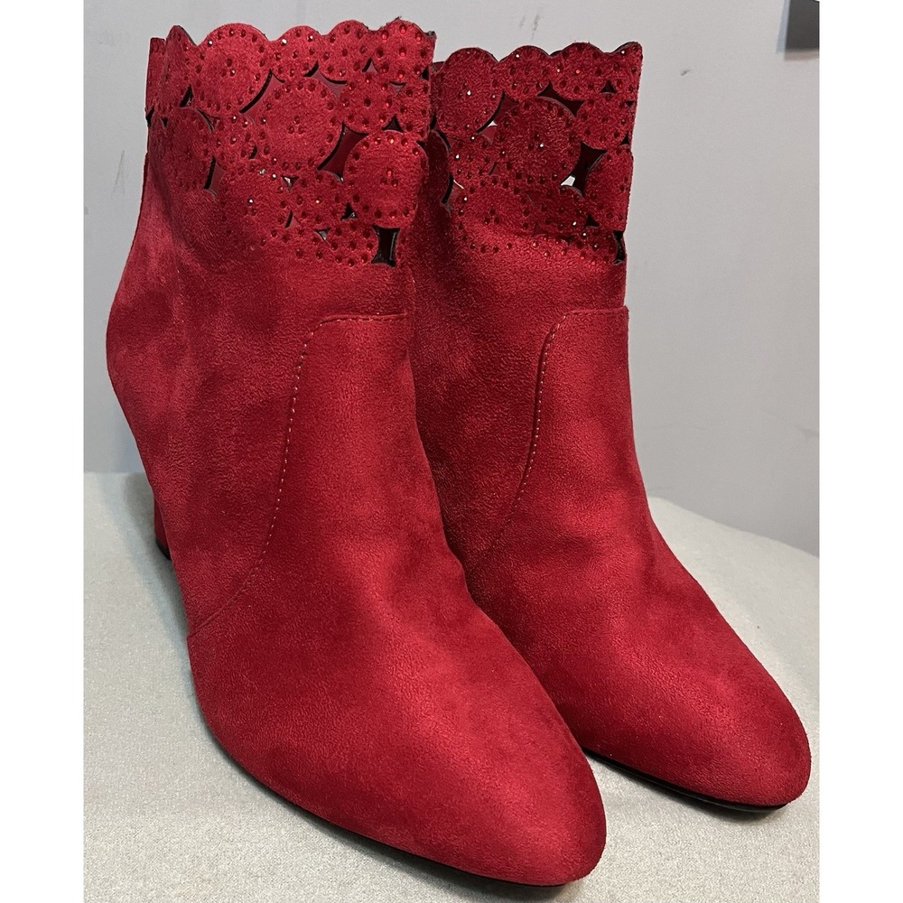 IMPO TARRID Women's Scarlett Red Faux Suede Ankle Boots, Size 11M - Picture 2 of 11